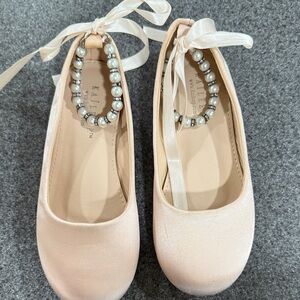 Elegant Pink Ballet Flats with Pearl Ankle Strap